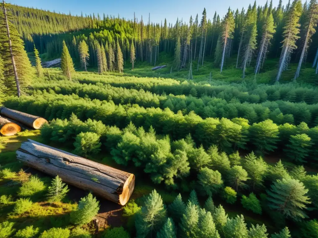 Imagen de la flora y fauna de la taiga boreal, con árboles altos, follaje exuberante y vida silvestre en un entorno natural único