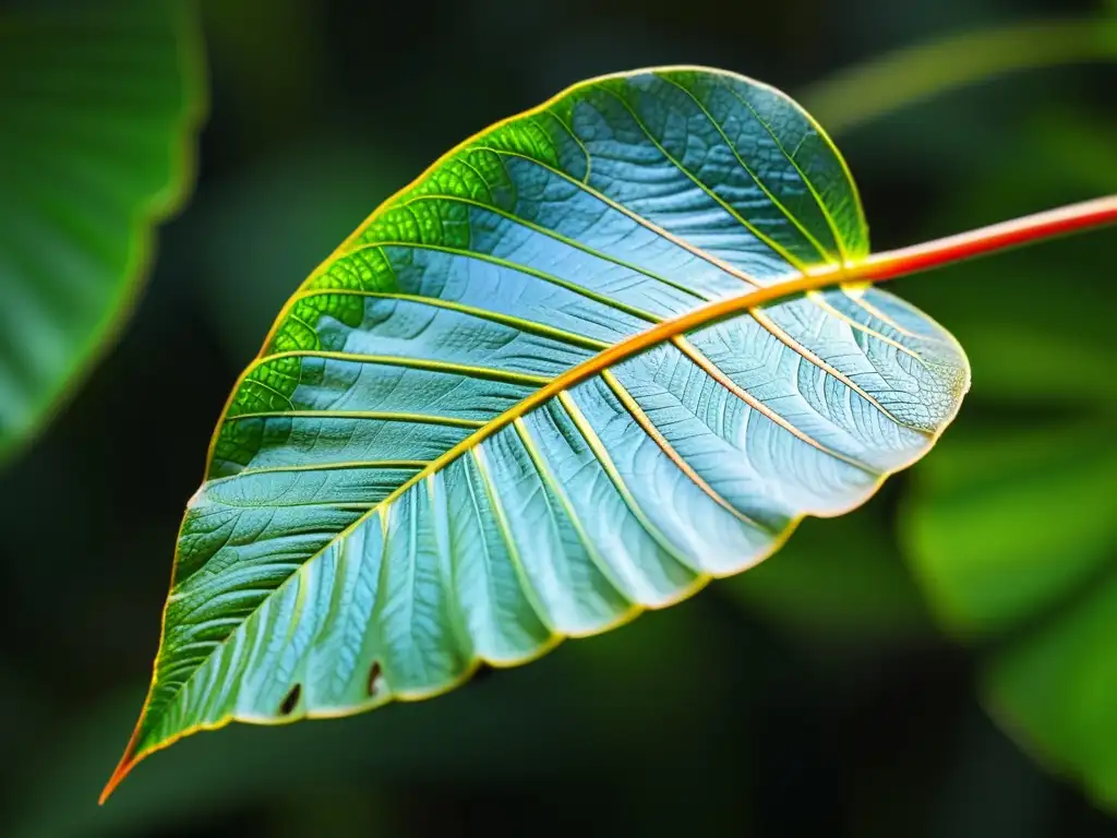 Imagen de hoja de selva tropical con insectos herbívoros tropicales, revelando biodiversidad y belleza natural