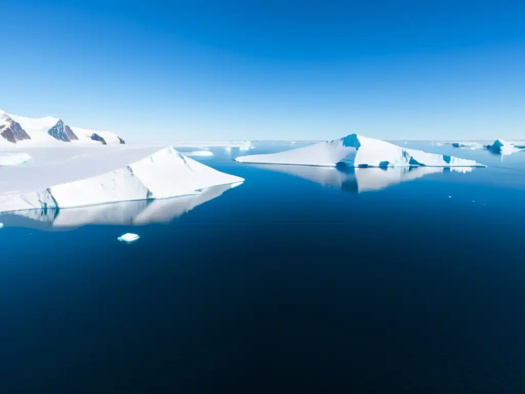 Imagen impactante de aguas antárticas con imponentes icebergs blancos