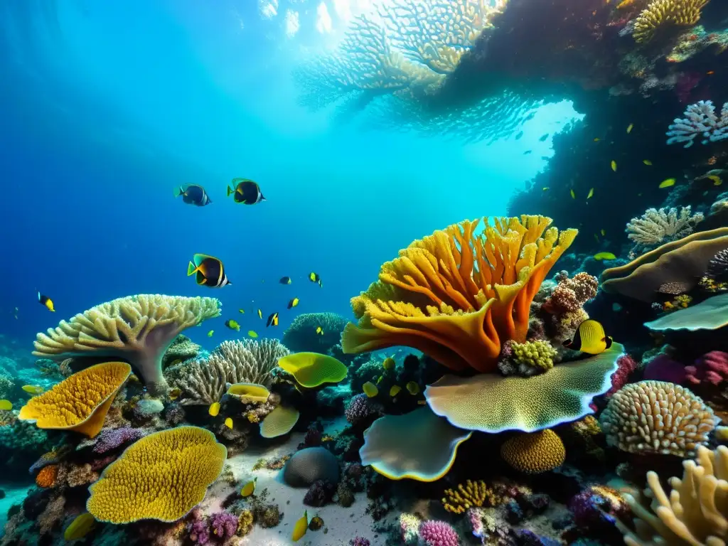 Imagen impactante de un arrecife de coral próspero y diverso, resaltando la importancia de la conservación de ecosistemas marinos