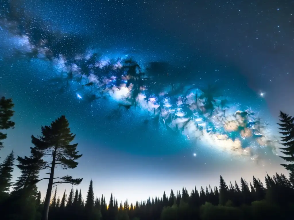 Imagen impactante de un bosque nocturno con el impacto de la contaminación lumínica en los ecosistemas