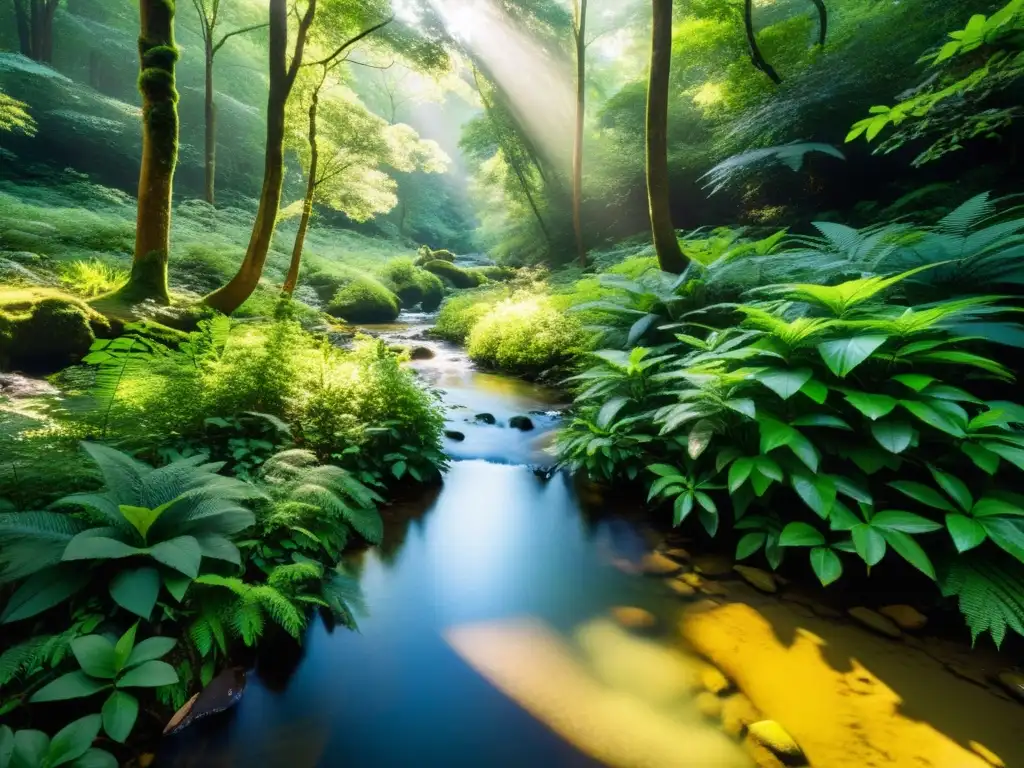 Imagen impactante de un bosque sereno con efectos salud sonidos naturales