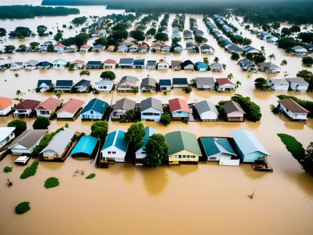 Imagen impactante de una ciudad costera sumergida por las consecuencias del cambio climático en ecosistemas