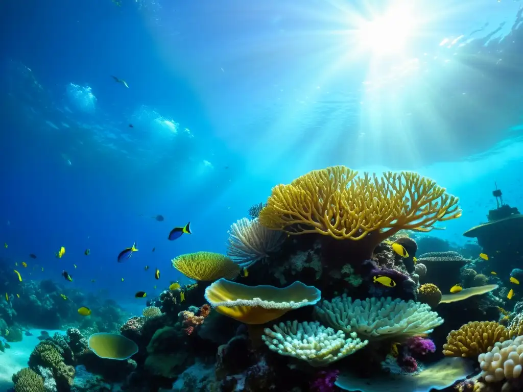 Arrecife de coral vibrante: vida marina exótica en acción Imagen impactante del ecosistema marino exótico, con peces coloridos, abanicos de mar y anémonas, mostrando el impacto de especies exóticas marinas