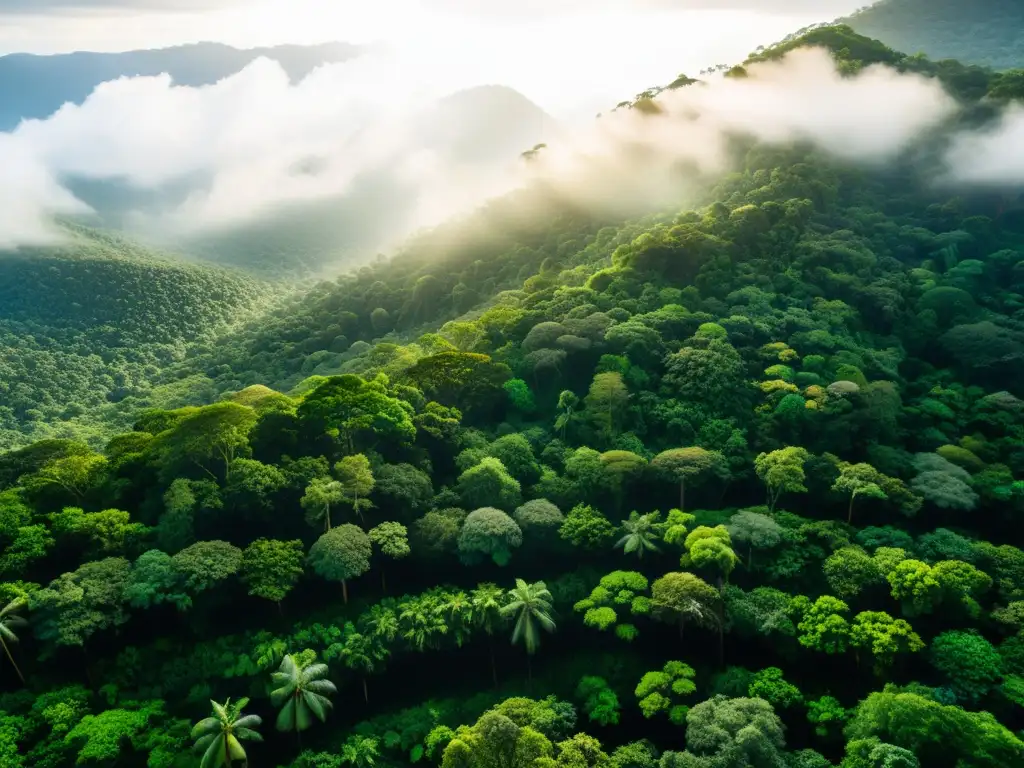 Imagen impactante de un exuberante y biodiverso bosque lluvioso, con vida en todas partes