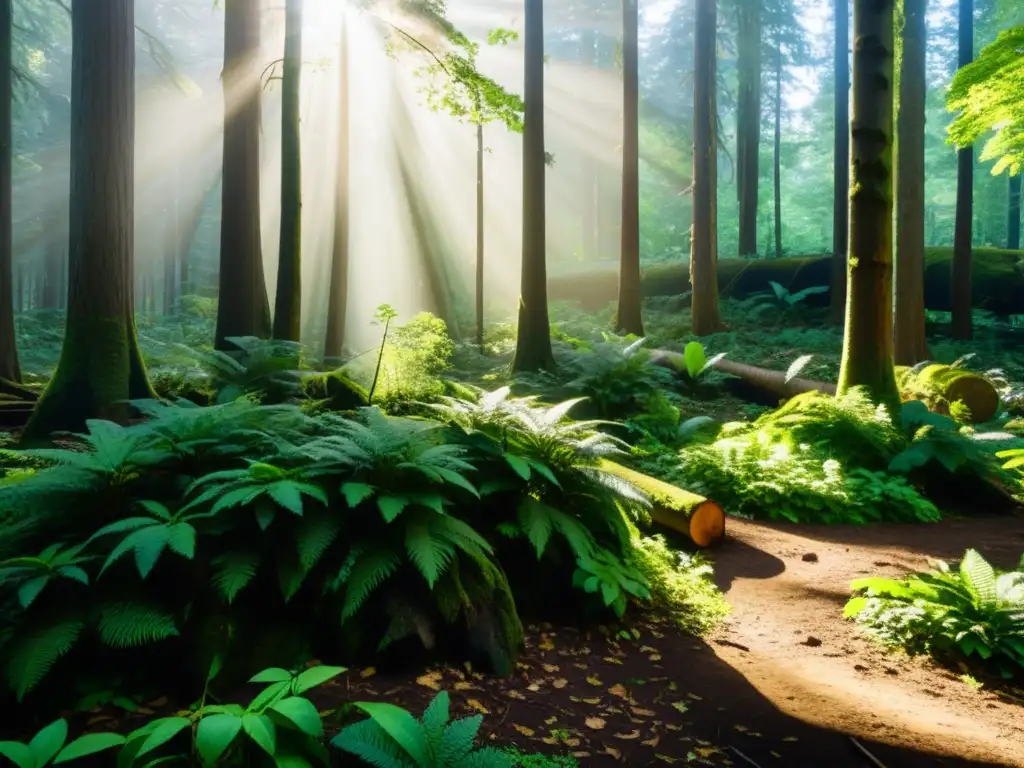 Bosque biodiverso impactado por deforestación Imagen impactante de un exuberante bosque biodiverso con signos de deforestación histórica