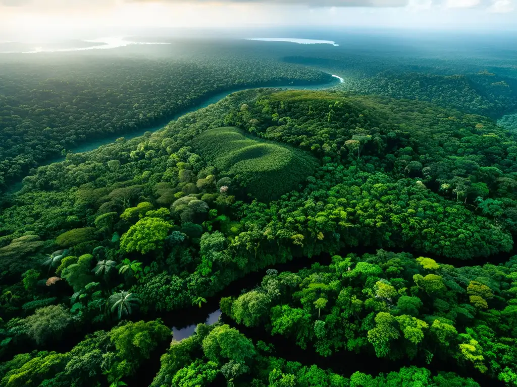 Imagen impactante de la exuberante selva amazónica, con su biodiversidad y las consecuencias ecológicas del descubrimiento de América