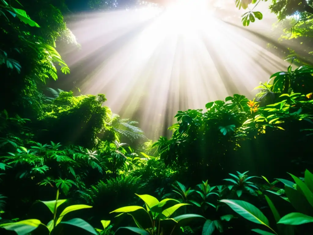 Imagen impactante de una exuberante selva con fauna y flora variada