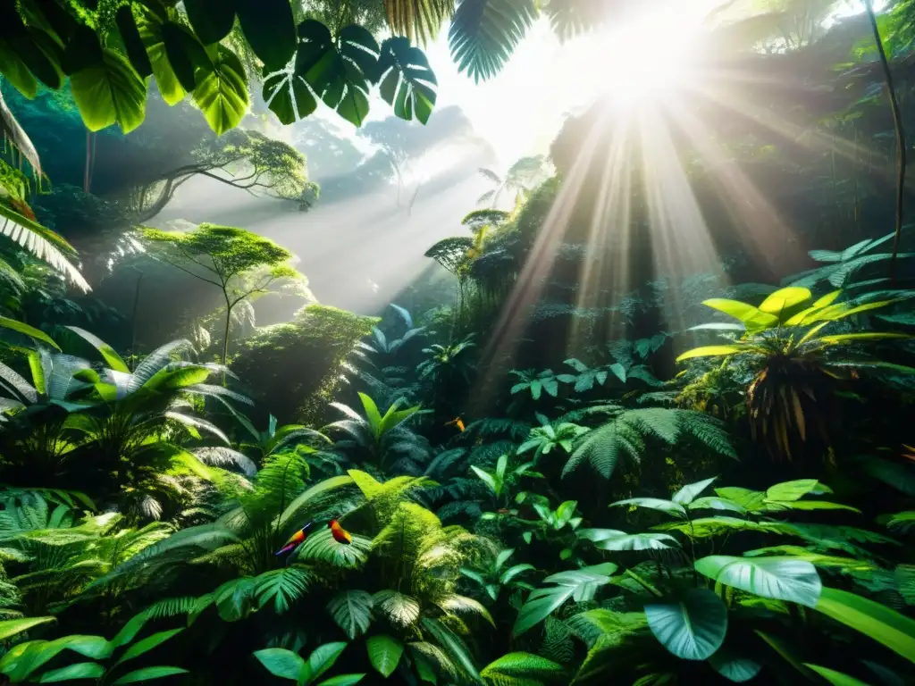 Imagen impactante de un exuberante y vibrante bosque tropical, muestra la biodiversidad y el equilibrio de este ecosistema sostenible