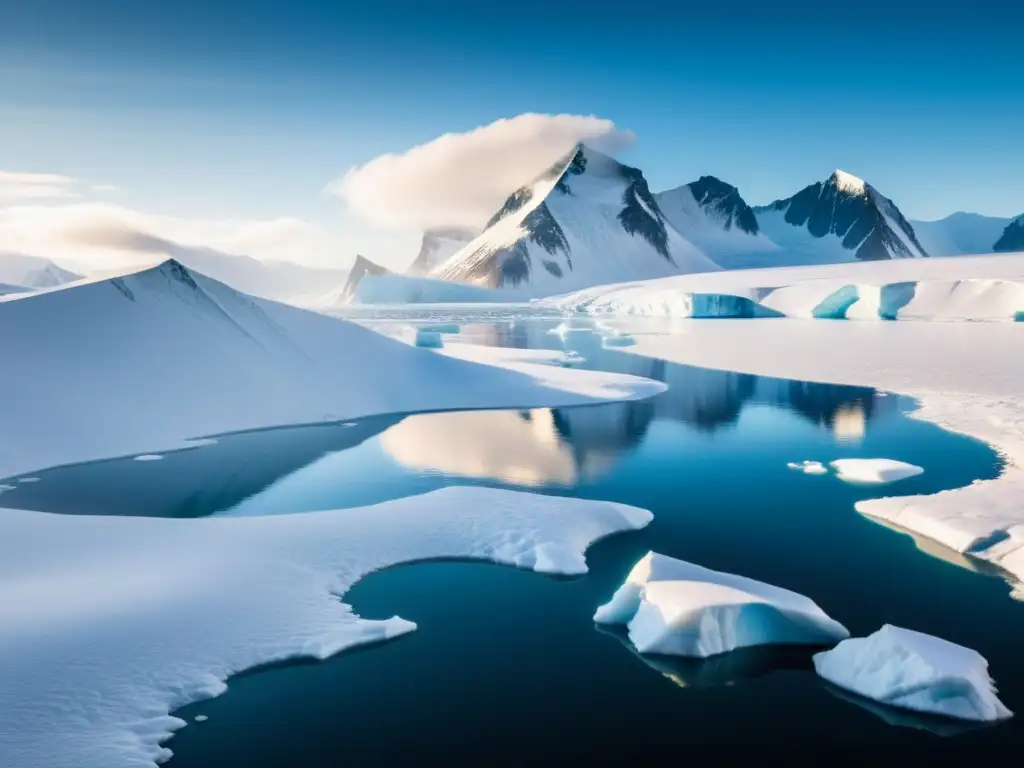 Imagen impactante de un paisaje polar prístino con tundra helada y montañas nevadas