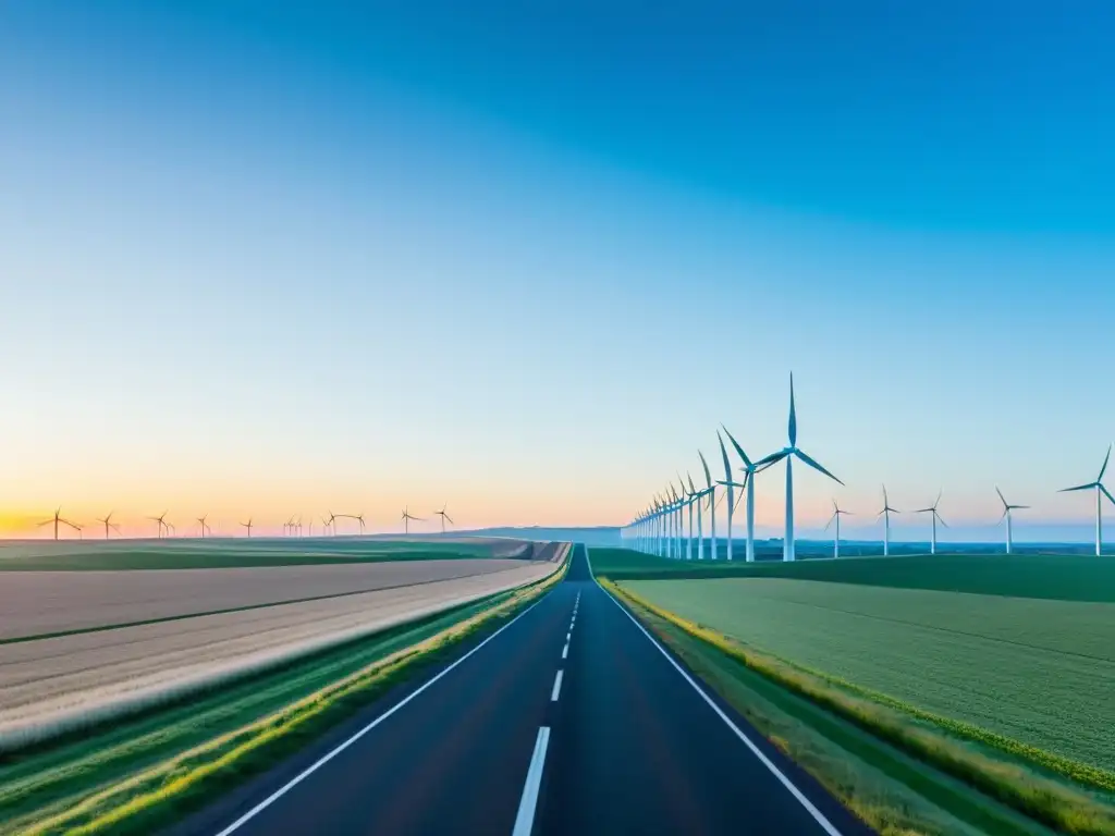 Imagen impactante de un parque eólico al amanecer, con turbinas elegantes destacando la importancia de los bonos verdes en la energía limpia