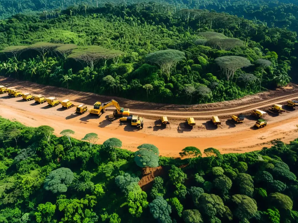 Imagen impactante de deforestación en la selva amazónica, mostrando el contraste entre bosque exuberante y tierra arrasada