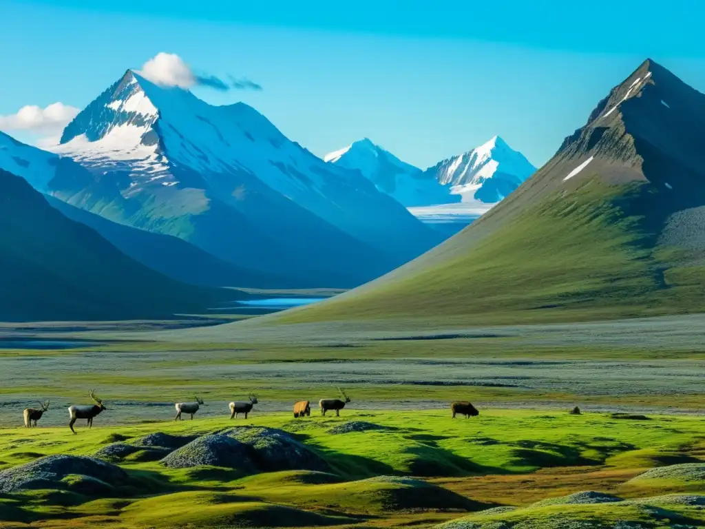 Imagen impactante de la vasta tundra con caribúes pastando