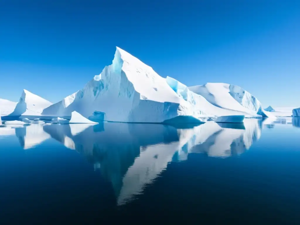 Imagen impactante del vasto paisaje antártico con icebergs, cielo azul y océano