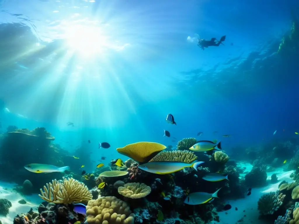 Imagen impactante de un vibrante arrecife de coral submarino, repleto de vida marina, ideal para documentales ecosistemas marinos impactantes