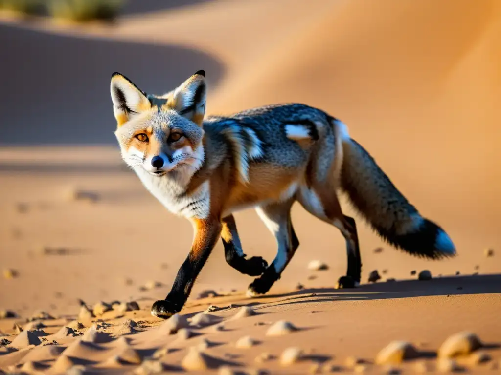 Imagen impactante de un zorro del desierto en su hábitat natural, demostrando adaptabilidad en ecosistemas de fauna desértica