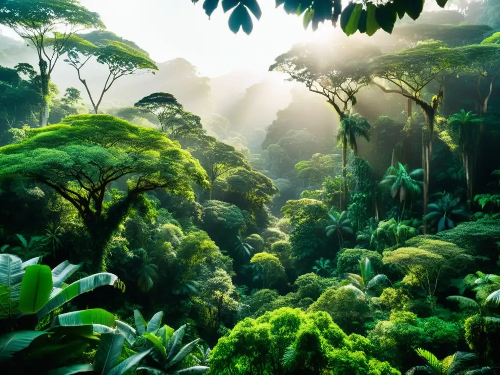 Imagen de la importancia de conservar ecosistemas protegidos: exuberante selva, diversidad de vida silvestre y río cristalino