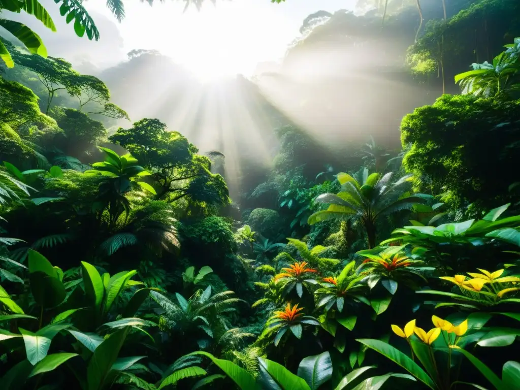 Imagen impresionante de un exuberante y diverso bosque lluvioso en 8k, resaltando la conservación de ecosistemas naturales en el cine