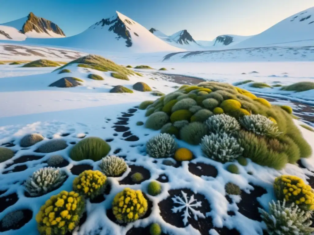 Imagen impresionante de la tundra nevada, mostrando el equilibrio del ciclo de nutrientes en este ecosistema único