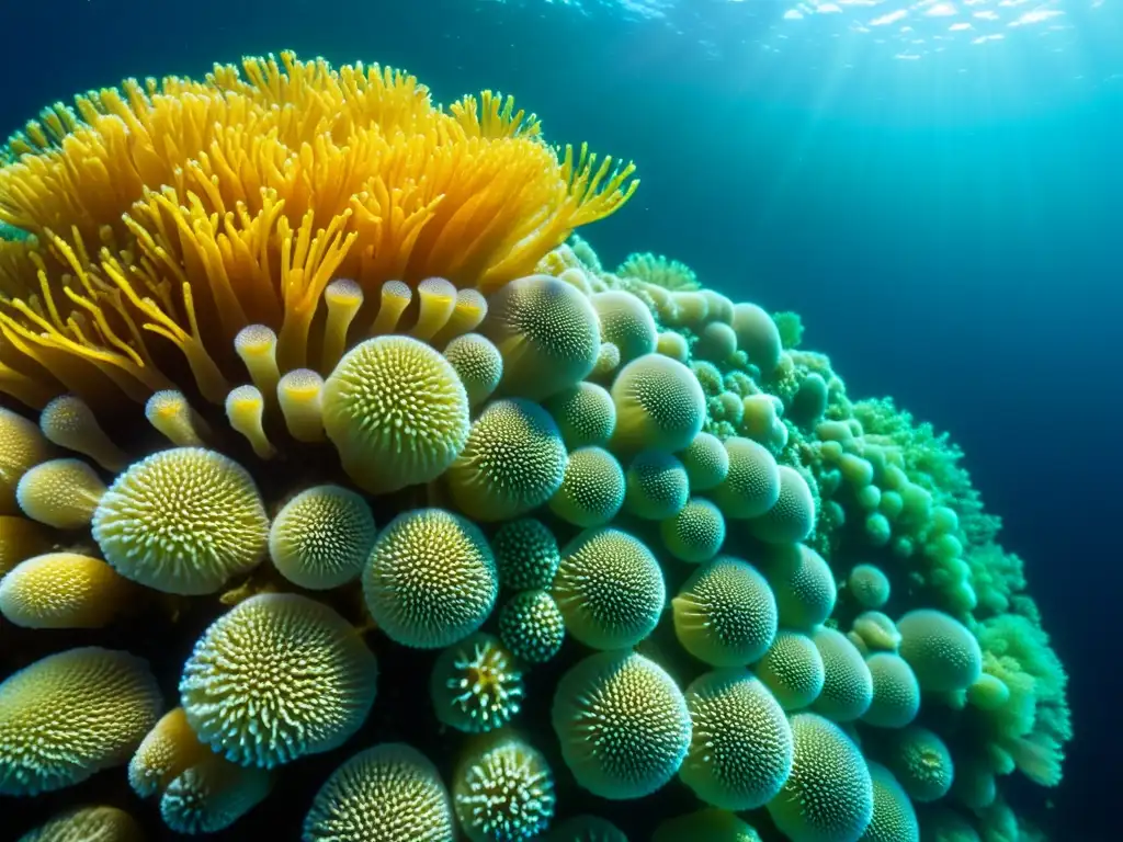 Imagen de alta resolución de larvas de coral flotando en el océano, rodeadas de microorganismos marinos