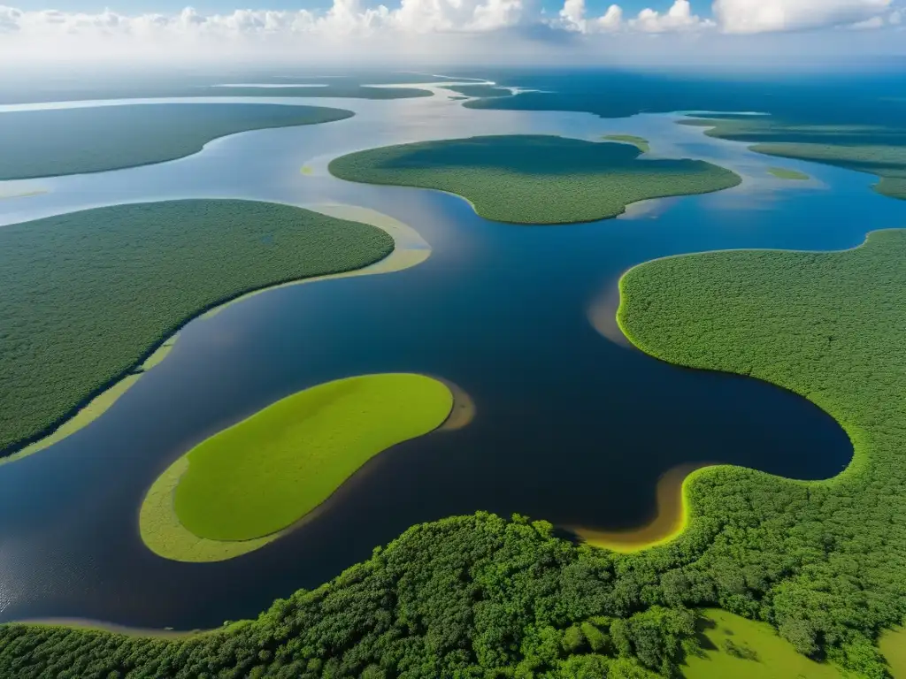 Imagen de la majestuosa conservación del jaguar en el Pantanal, con un paisaje deslumbrante de humedales y ríos serpenteantes