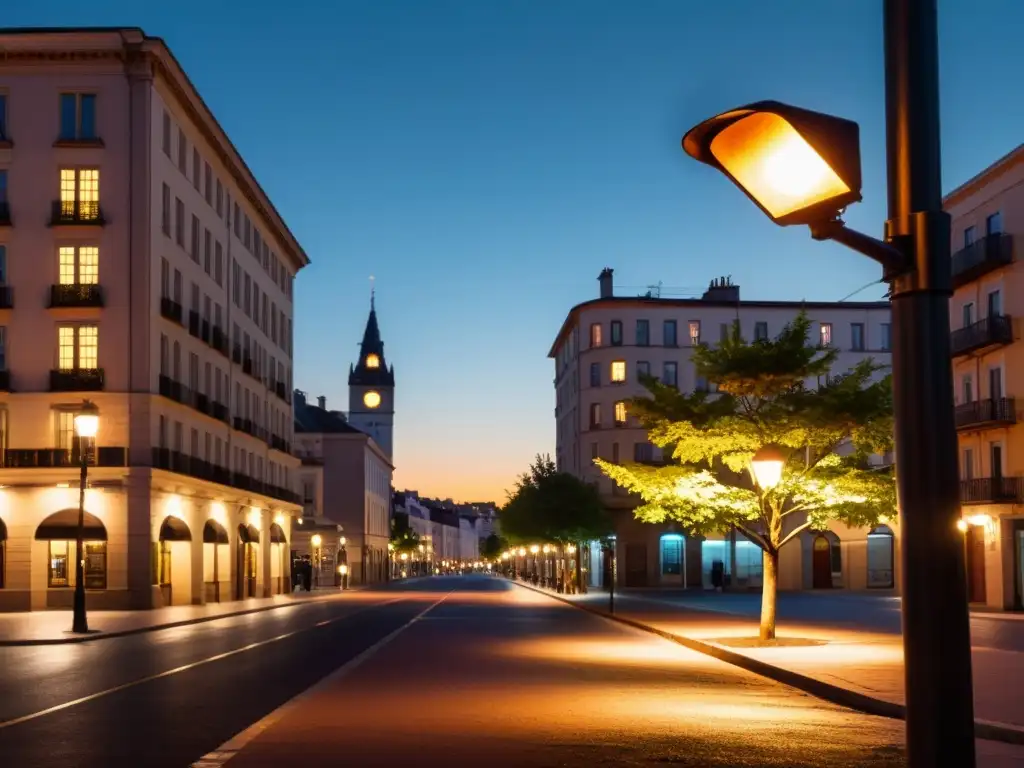 Imagen nocturna de una calle urbana iluminada, resaltando el impacto de la iluminación urbana en los ciclos naturales