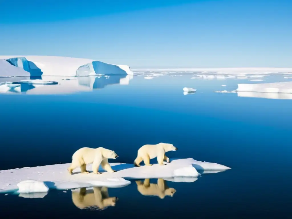 Imagen de un paisaje helado del Ártico con osos polares y sus crías