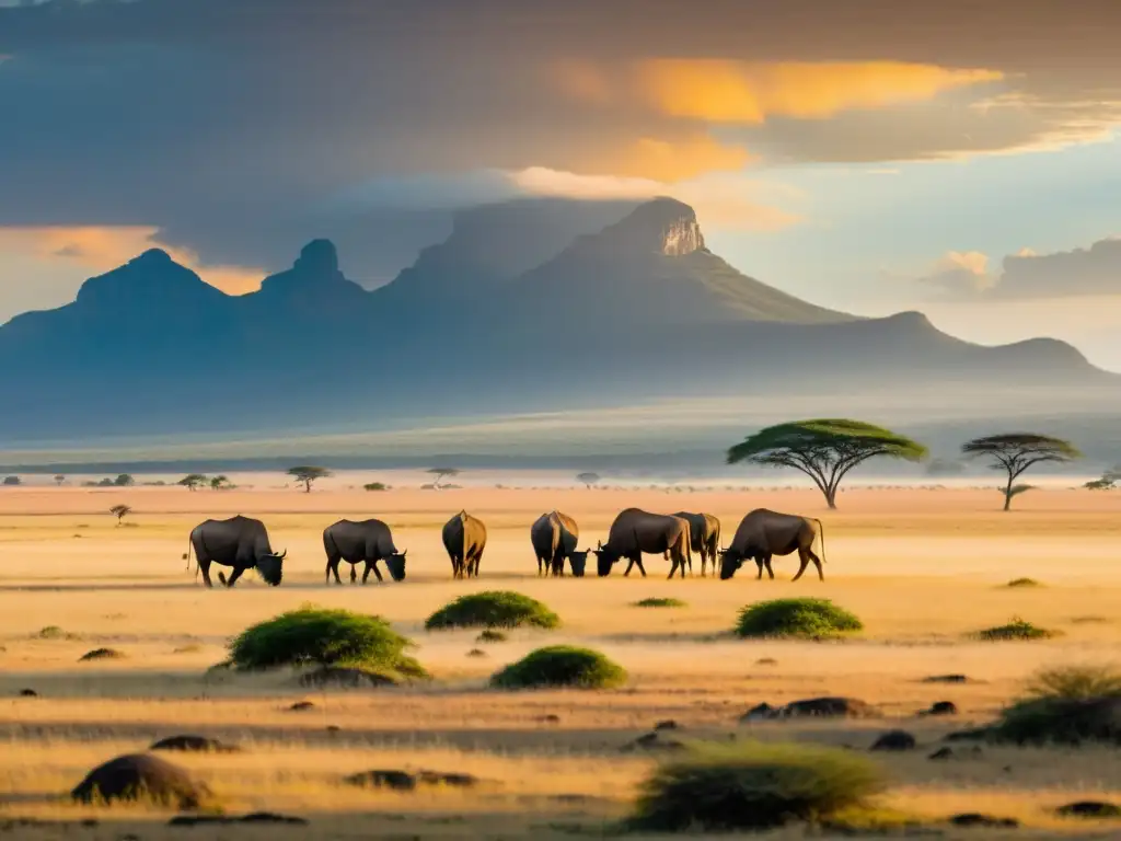 La imagen muestra un paisaje de sabana con grandes herbívoros, resaltando la importancia de estos animales en los ecosistemas