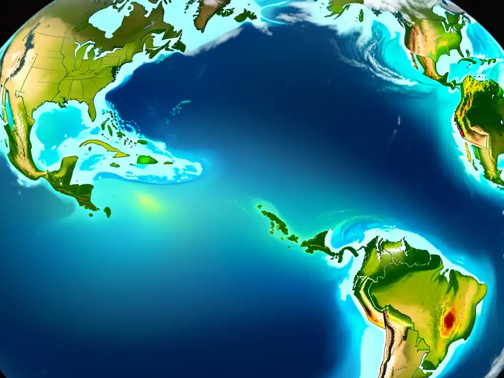 Imagen de satélite de alta resolución con patrones climáticos visibles, mostrando la complejidad y dinamismo de la atmósfera terrestre para el análisis crítico de la fiabilidad de las predicciones climáticas