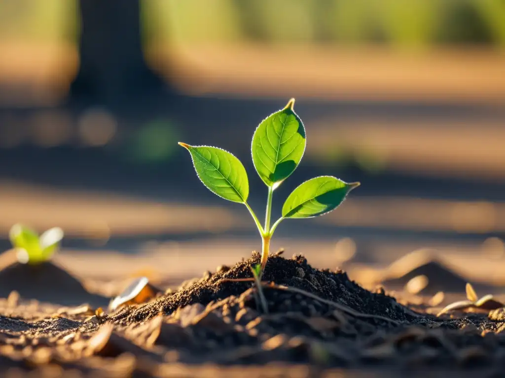 Imagen de planta frágil brotando en tierra seca y agrietada, bajo el impacto de cambios en el ciclo de vida de las plantas por el clima