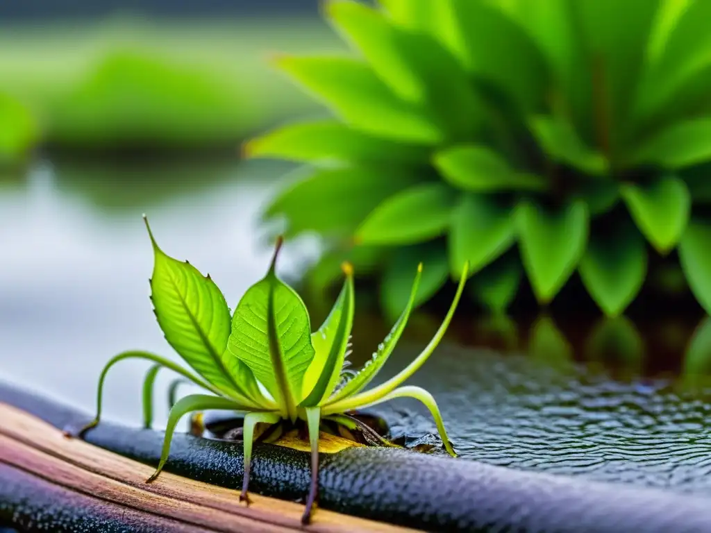 Imagen de plantas carnívoras en humedales, con detalle y vida exuberante en su entorno natural