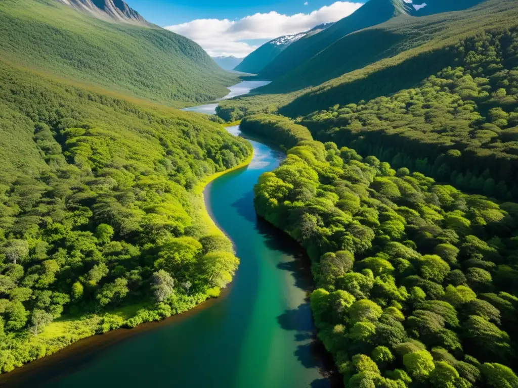 Imagen de alta resolución de un exuberante bosque en Tierra del Fuego Patagonia, con biodiversidad y serenidad