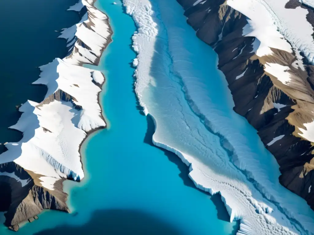 Imagen de satélite de alta resolución que muestra el impacto del cambio climático en el retroceso dramático de los glaciares en los últimos 50 años