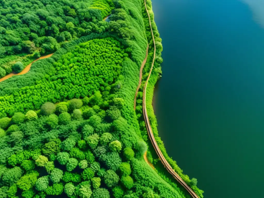 Imagen de río sinuoso rodeado de exuberante vegetación y técnicas de bioingeniería para estabilización de riberas