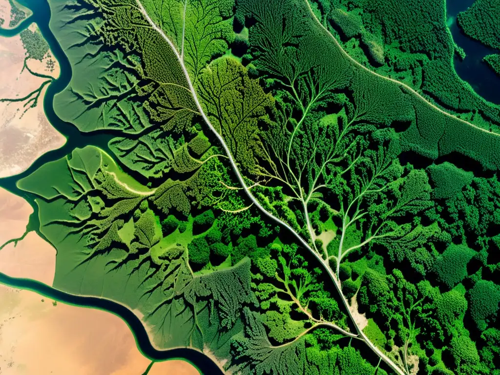 Ecosistemas interconectados: impacto del cambio climático Imagen satelital de cambios en ecosistemas: bosques, desiertos y urbanización