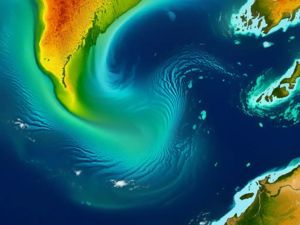 Imagen satelital de alta resolución con datos de temperatura, salinidad y altura del mar