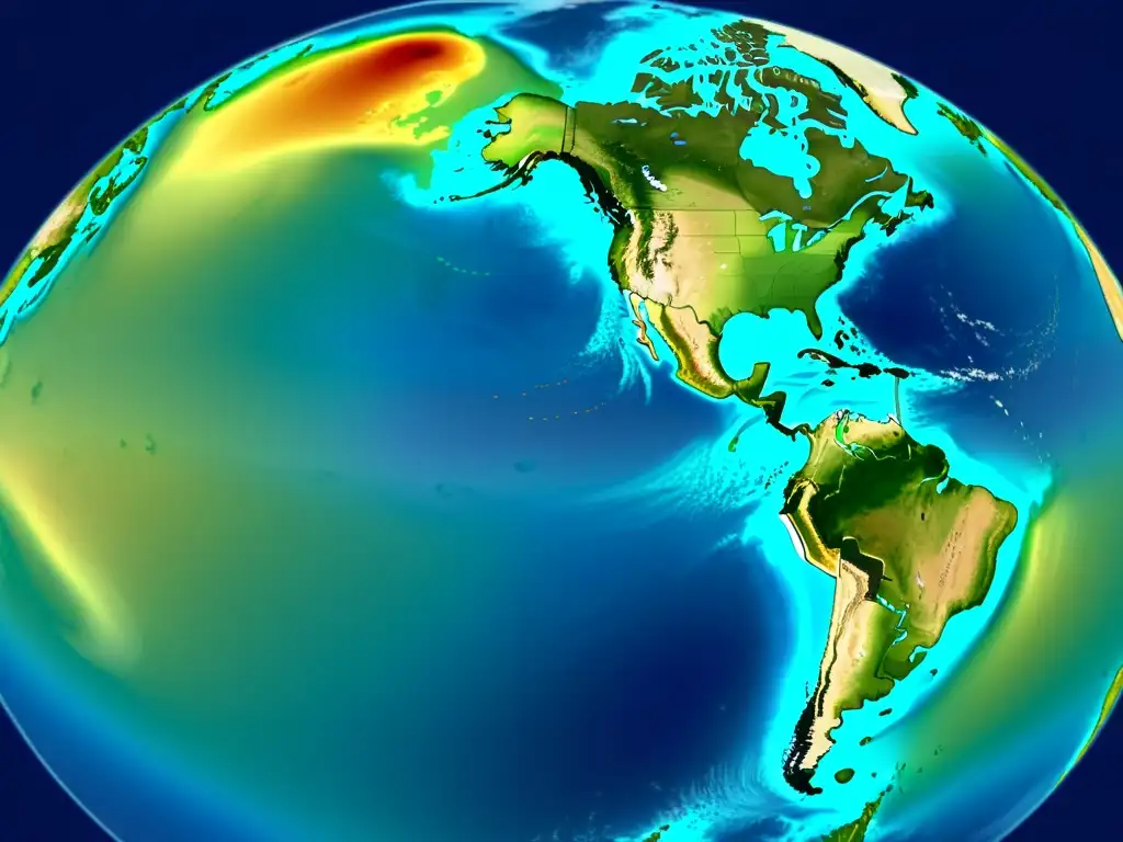 Imagen satelital detallada muestra predicciones climáticas modelos diferencia largo plazo, con patrones atmosféricos y sistemas meteorológicos