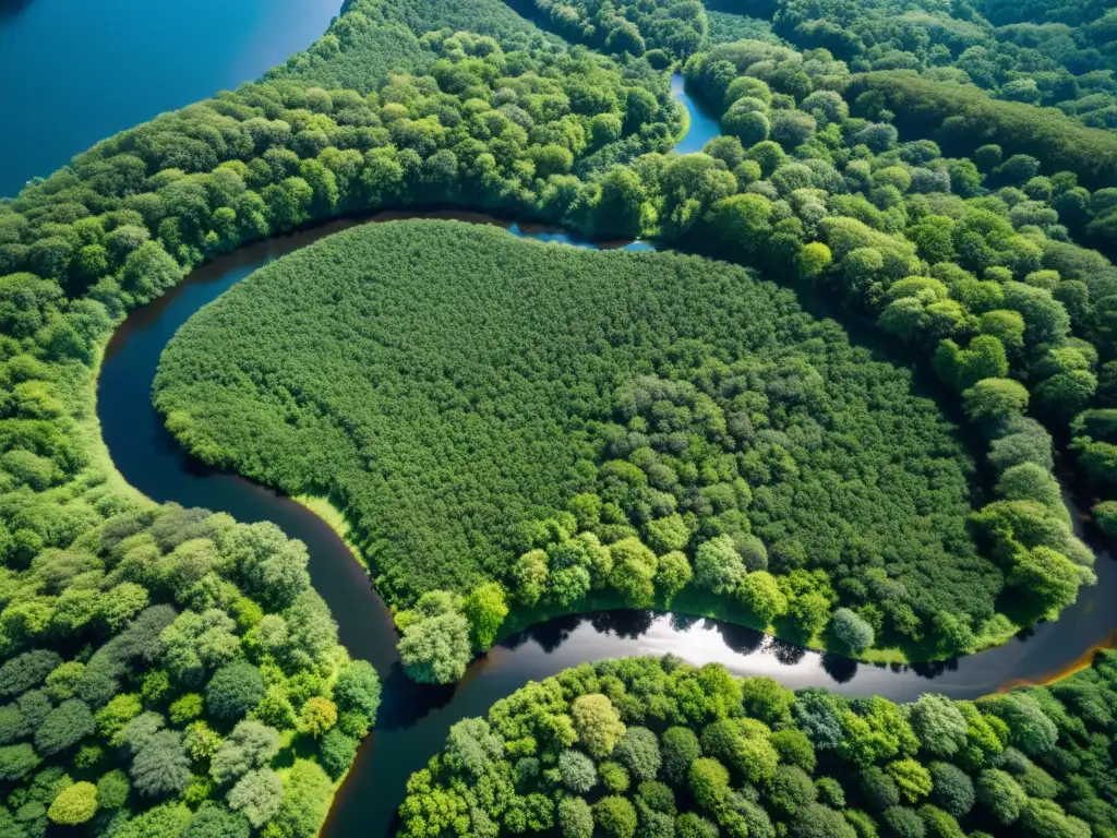 Imagen satelital muestra exuberante bosque, río serpenteante y cielo azul