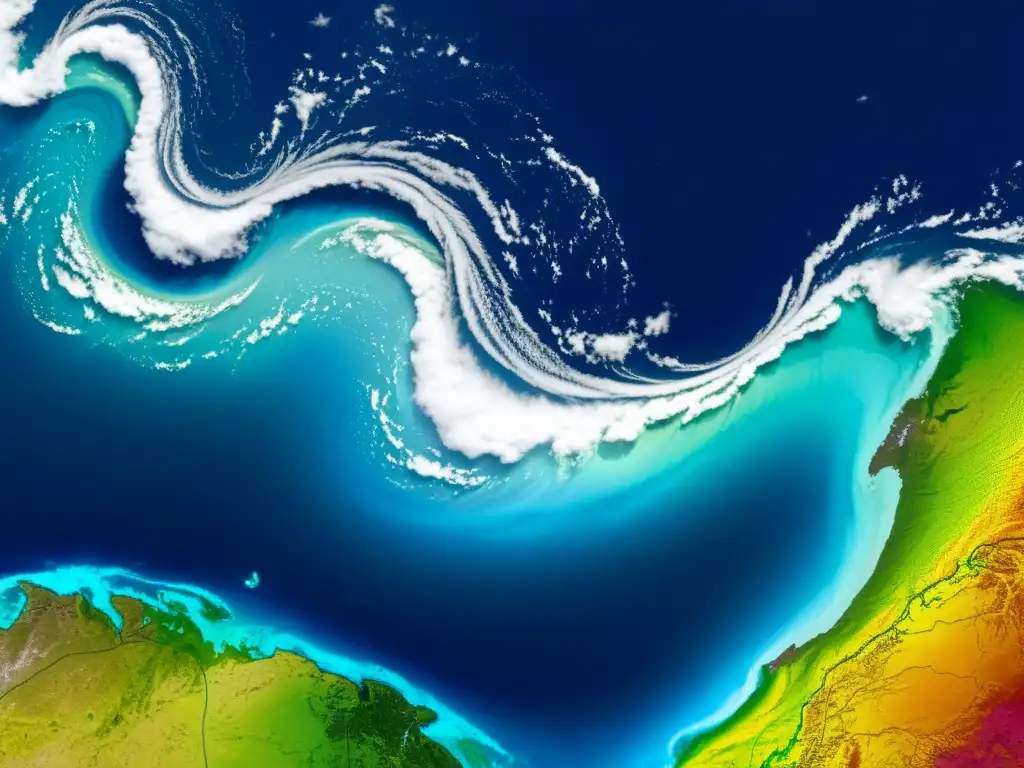 Imagen satelital de alta resolución muestra los avances en modelado climático con tecnología, revelando patrones oceánicos y atmosféricos