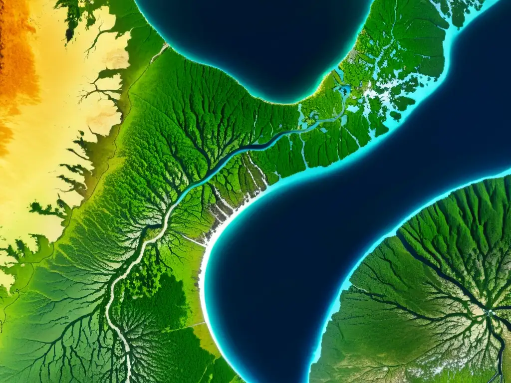 Imagen satelital de alta resolución muestra impacto del cambio climático en un ecosistema, resaltando la urgencia de modelos climáticos para conservación de ecosistemas