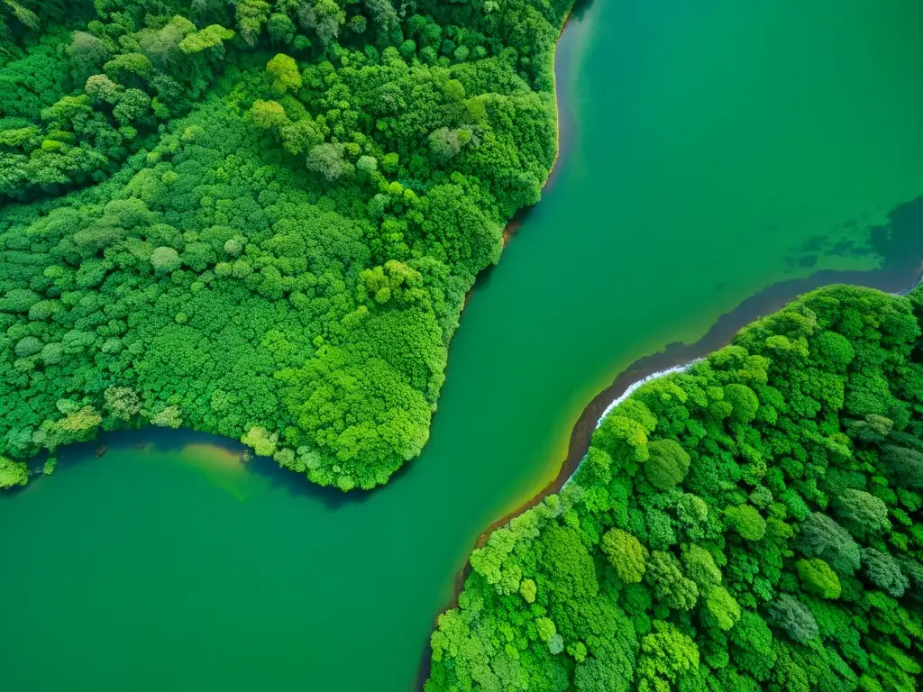 Imagen de satélite de ríos serpenteando en exuberante selva tropical