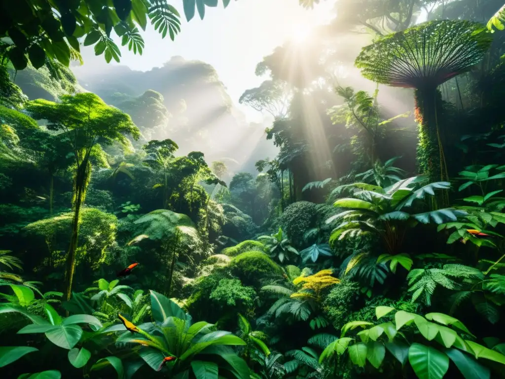 Imagen 8k de selva exuberante con diversa vida animal y vegetal