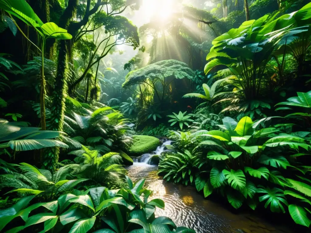 Imagen 8k de selva tropical exuberante con vida silvestre variada