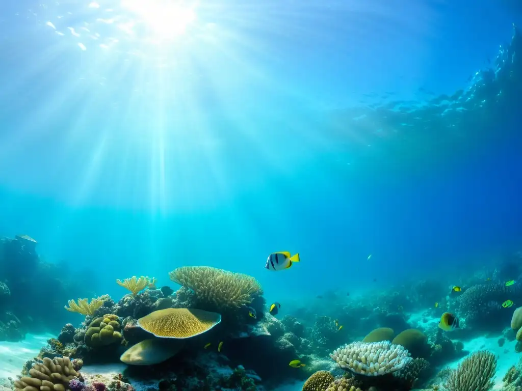 Imagen de un vibrante arrecife de coral con vida marina diversa, destacando la importancia de la sostenibilidad en los ecosistemas marinos