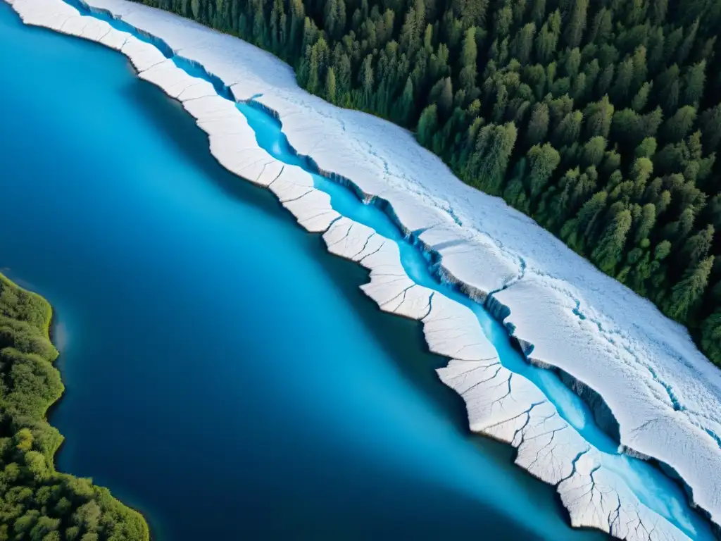 Una impactante imagen muestra el deshielo de un glaciar, con tonos azules vibrantes y patrones de grietas