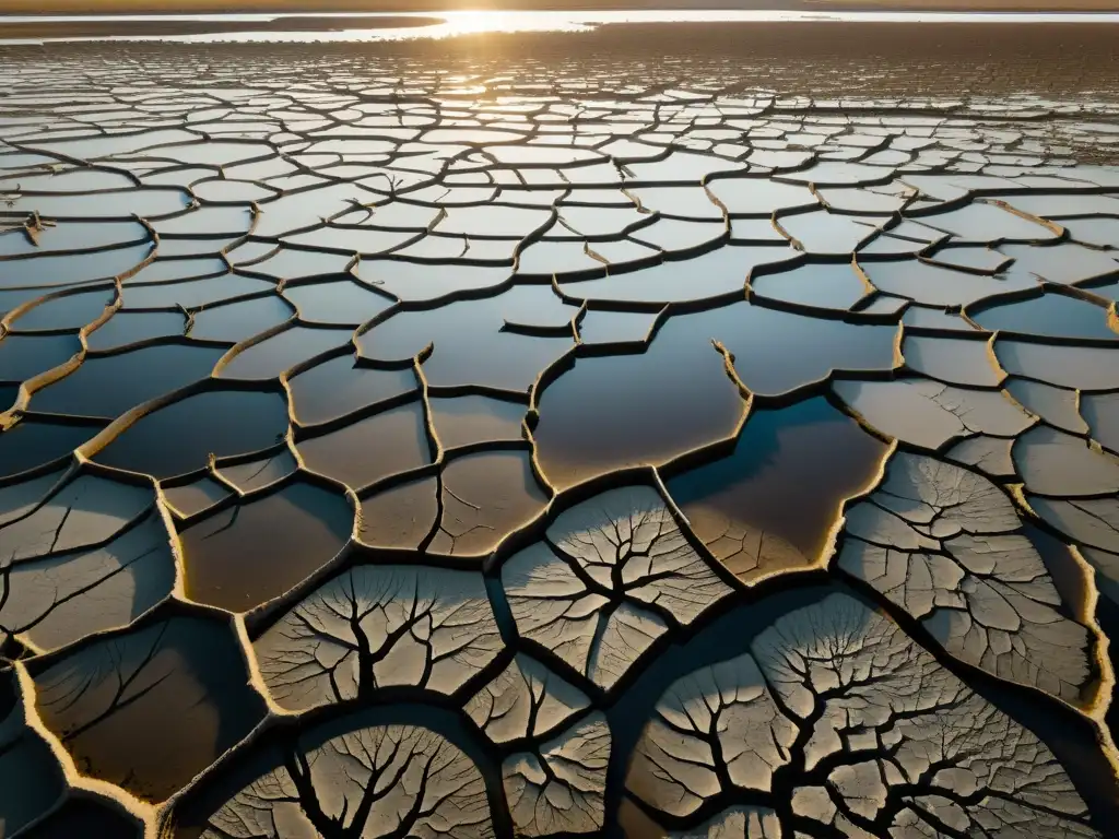 Impactante imagen de un humedal reseco y agrietado, reflejando la importancia de los humedales en clima cambiante