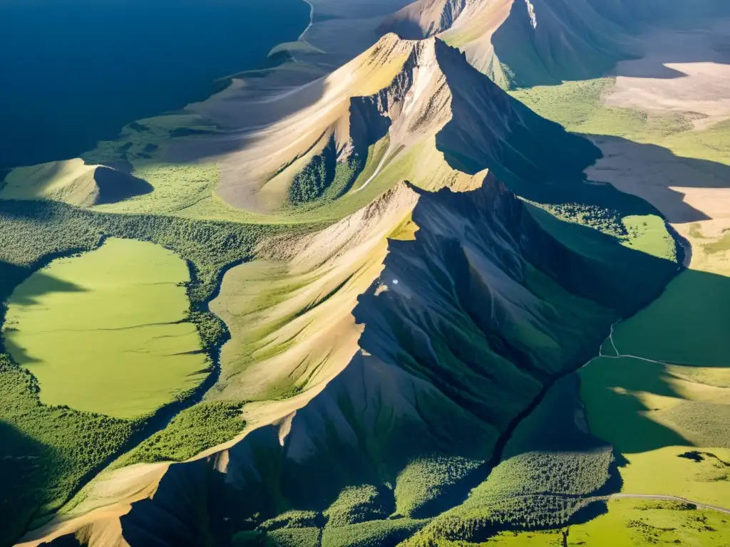 Impacto de la actividad tectónica en los ecosistemas: imagen aérea de paisaje dramático con montañas escarpadas y valles profundos