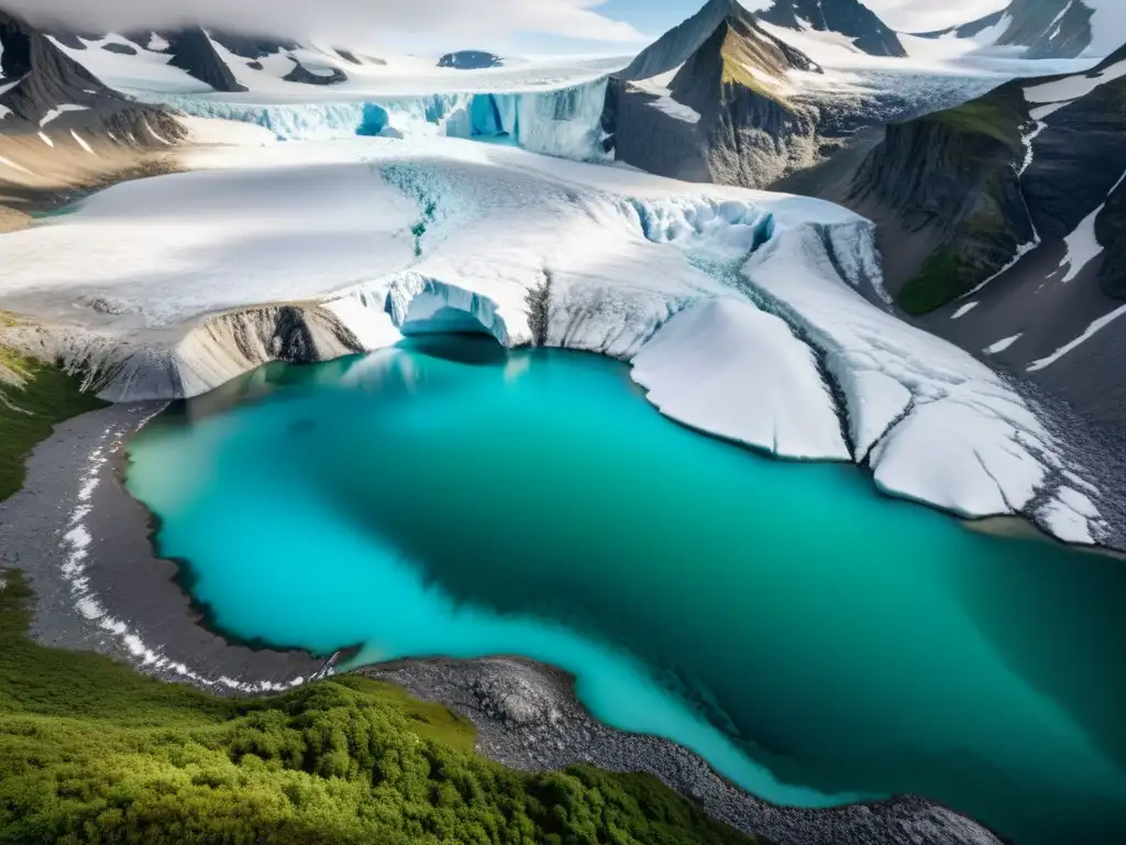 El impacto del calentamiento global en ecosistemas se muestra en esta impactante imagen de un glaciar derritiéndose rodeado de vida silvestre diversa