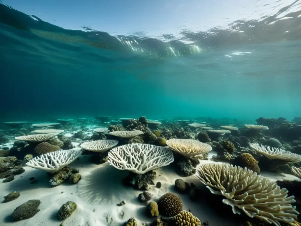 Impacto del cambio climático: zona muerta submarina con aguas desoladas y vida marina ausente