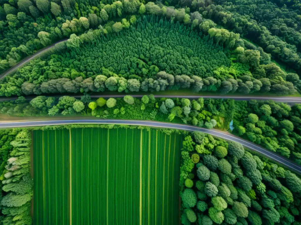 Impacto de la expansión urbana en la biodiversidad: bosque fragmentado por la ciudad, contrastando naturaleza con concreto